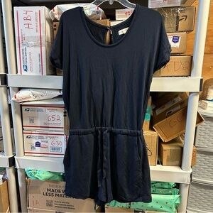Lou & Grey Loft Navy Blue Signature Softblend Drawstring Romper Short Sleeve J38